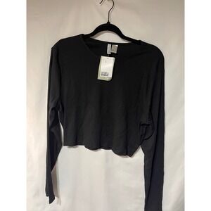 H&M Divided Black Ribbed Long Sleeve Crop Top Shirt Womens XL‎ Extra Large